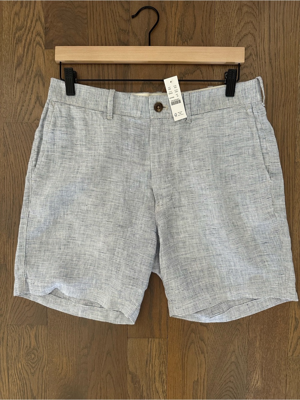 NWT J. Crew Men's Linen 7" Inseam Shorts BO856 in Navy and White Stripe Size 30
